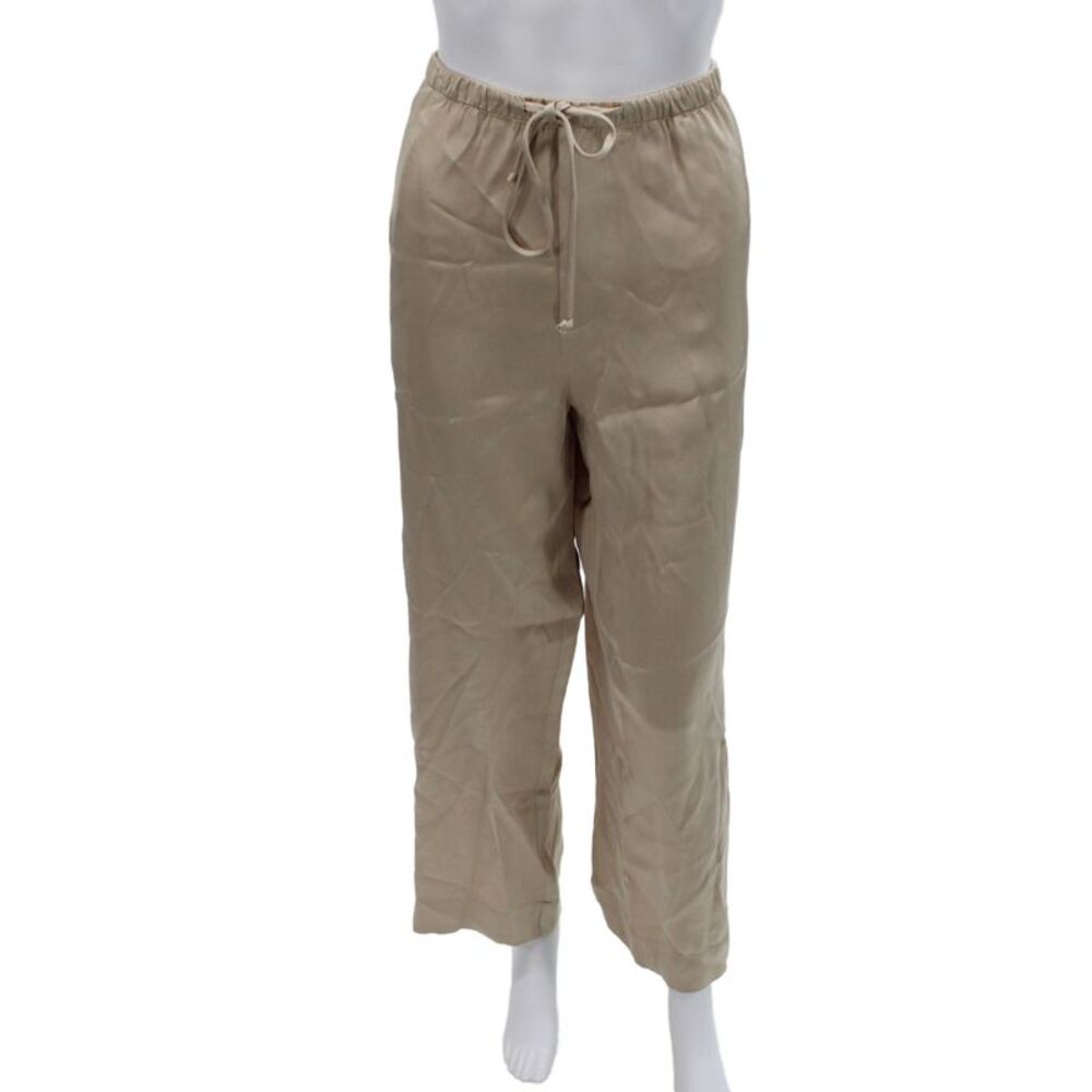 Zara Women Cropped Beige Viscose Pants Drawstring Casual Size L